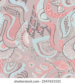 The image features a background pattern that showcases various artistic elements. It includes motifs and designs typically found in clothing and fabric. 