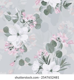 The image features a background pattern that is likely inspired by natural elements. It includes motifs related to petals, flowers, and blossoms, creating a vibrant and organic aesthetic. 