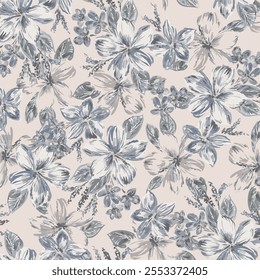 The image features a background pattern that incorporates floral motifs. The pattern is likely used for fabric, clothing, or wrapping paper, showcasing a beautiful arrangement of flowers. 