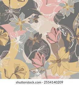 The image features a background pattern that consists of vibrant floral designs. It incorporates elements of painting and illustration, giving it an artistic flair. 