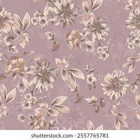 The image features a background pattern that showcases a floral motif. It incorporates lilac flowers, making it suitable for use in fabric, clothing designs, or wrapping paper. 