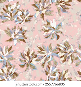 The image features a background pattern that showcases a floral motif. It is likely used in fabric or clothing design, as well as for wrapping paper. The overall aesthetic highlights 