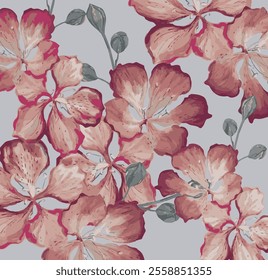 The image features a background pattern that incorporates elements such as petals and flowers, resembling fabric design. The overall aesthetic is likely vibrant and nature-inspired, emphasizing floral