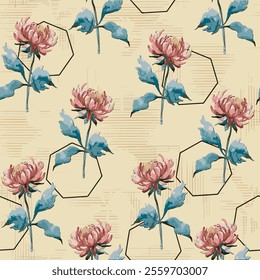 The image features a background pattern that complements the visual elements. It includes drawings of flowers, showcasing intricate details and designs. 