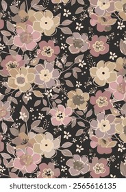 The image features a background pattern that serves as a fabric design or motif. It includes floral elements, making it suitable for clothing or wrapping paper. The overall aesthetic 