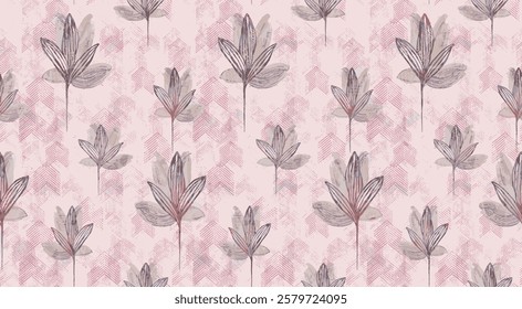 The image features a background pattern that incorporates floral designs, specifically lilacs. The overall aesthetic suggests a fabric texture that enhances the visual appeal of the flowers. 