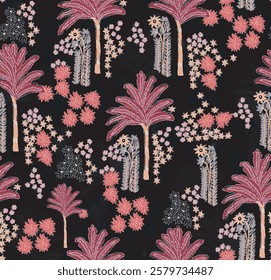 The image features a background pattern that showcases a floral motif, indicative of fabric design commonly found in clothing. The artful arrangement of flowers creates an appealing visual texture 