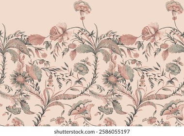 The image features a background pattern that likely incorporates elements related to flowers, plants, or botanical illustrations. The design may include sketches or paintings of various flora