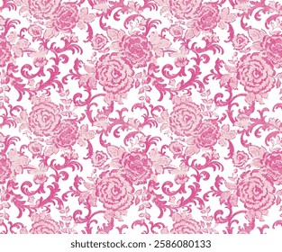 The image features a background pattern that showcases a floral motif in lilac and pink hues. This design could be suitable for various applications, including fabric, clothing, or wrapping paper