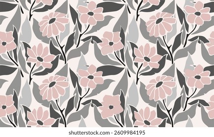 The image features a background pattern that includes floral motifs. It is likely related to clothing or fabric design and resembles wrapping paper. The design highlights a variety of flowers arranged