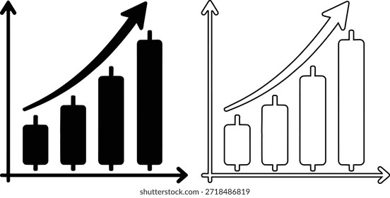 A imagem apresenta um gráfico de barras com uma tendência ascendente ilustrando o crescimento ao longo do tempo As barras aumentam em altura indicando progresso ou melhoria O fundo é transparente permitindo o uso versátil em vários projetos
