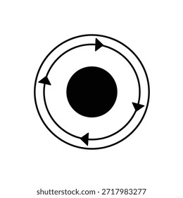 The image features a black circle at the center, surrounded by a series of circular arrows. The arrows are evenly spaced and indicate a rotational direction. The overall design is simple and monochromatic, with a strong emphasis on the circular motion.