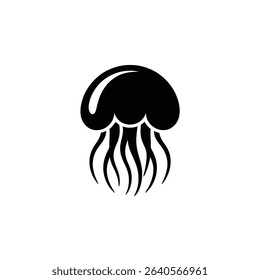 The image features a black silhouette of a jellyfish on a white background, suitable for graphic design. The illustration is clean and minimalistic, perfect for logos.