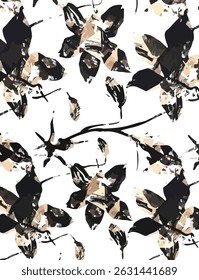 The image features black and tan flowers, showcasing a unique color combination. Birds or other animals may be depicted in the artwork, enhancing its natural theme. The overall composition emphasizes.