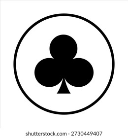 La Imagen presenta un trébol negro, también conocido como trébol, centrado dentro de un marco circular blanco. El trébol consta de tres círculos superpuestos con un Pequeño triángulo en la parte inferior, todos en negro. El diseño es simple y simétrico, siendo el trébol el punto focal.