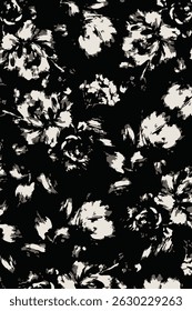 The image features a black and white floral pattern, showcasing the beauty of flowers in a monochrome style. This abstract design highlights the intricate details of the blooms, creating an artistic.