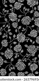 The image features a black and white floral pattern, showcasing intricate designs that highlight the beauty of nature in a monochrome style. This pattern is well-suited for clothing and fabric.