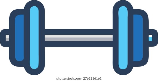 The image features a blue dumbbell, a common piece of fitness equipment, rendered as a vector graphic illustration. Its simple design is suitable for gyms.