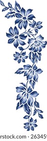 The image features a blue flower design set against a white background. This floral pattern incorporates elements of nature, showcasing the beauty of plants through its artistic representation.