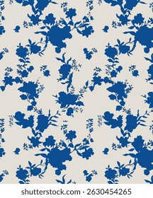 The image features a blue and white floral pattern that showcases intricate designs reminiscent of flowers and snowflakes. This pattern could be used for various purposes, such as wrapping paper.
