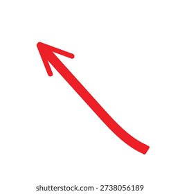 The image features a bold, red arrow with a curved shaft and a pointed tip, directed diagonally upwards to the left