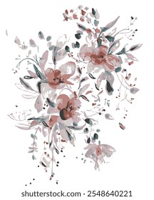 Das Bild zeigt einen mit Blumen geschmückten Zweig, der die Schönheit und Komplexität des Blumendesigns zeigt. Es könnte in Form eines Gemäldes oder einer Zeichnung, Betonung einer künstlerischen Darstellung 