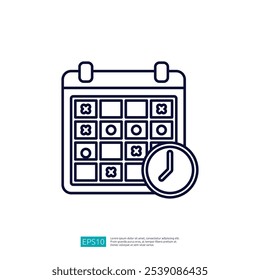 Das Bild enthält einen Kalender mit einem Rasterlayout und einem Uhrsymbol, das die Planung oder Planung symbolisiert. Es legt den Schwerpunkt auf Zeitmanagement und Organisation.
