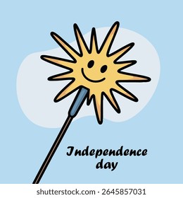 The image features a cartoon illustration of a happy yellow sun with a smiling face 