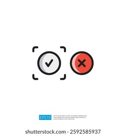 The image features a checkmark in a circle and a red cross in a circle, symbolizing approval and disapproval, often used in forms or surveys. Artificial Intelligence Icon
