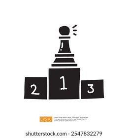 The image features a chess pawn on a winner's podium, symbolizing achievement and competition. It highlights the idea that even small players can achieve greatness.