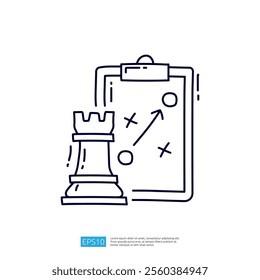 The image features a chess rook beside a clipboard with strategic markings, symbolizing planning and tactics in a game or competitive scenario.