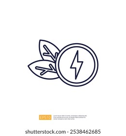 The image features a circular emblem with a lightning bolt, surrounded by two leaves, symbolizing the connection between energy and nature.