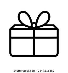 The image features a clean, bold line art drawing of a square gift box, complete with a ribbon and bow. This presents a minimalist and visually appealing gift icon.