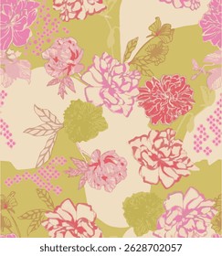 The image features a close-up of a flower, showcasing intricate details and vibrant colors. The floral design is likely used as a motif on fabric or clothing, perhaps for wrapping paper.
