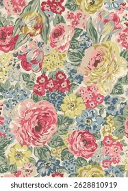 The image features a close-up view of flowers, highlighting intricate details and vibrant colors. The floral design could be used as a motif in fashion or fabric patterns.