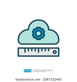 The image features a cloud symbol with a gear inside, accompanied by a ruler, representing concepts of cloud computing and measurement.