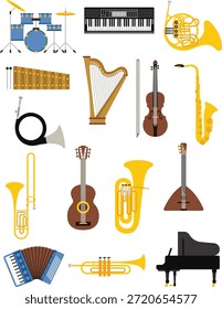 La Imagen presenta una colección de instrumentos musicales variados que representan una amplia gama de categorías musicales.