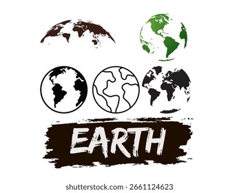 A imagem apresenta uma coleção de globos de terra em um formato vetorial, apresentando vários projetos. Esta ilustração destaca diversos estilos artísticos e temas geográficos de forma linda.