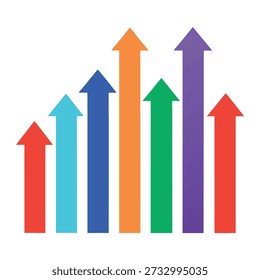 The image features a colorful arrow chart symbolizing upward growth and progress. Each bar has a different height indicating varying levels of success, all on a white canvas.
