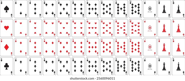 The image features a complete deck of playing cards arranged in four rows corresponding to the four suits: spades, hearts, diamonds, and clubs.