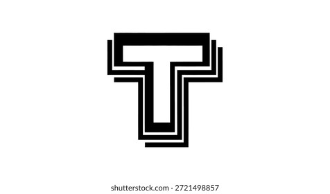 La Imagen presenta un diseño creativo y moderno del logotipo de la letra T, construido a partir de Formas geométricas y un esquema de color monocromático, ideal para la marca o la identidad corporativa. Es único y limpio