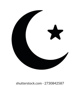 The image features a crescent moon with a star positioned to its right. This symbol is often associated with Islam and represents faith, guidance, and the journey of the soul. The simplicity and elegance of the design convey a sense of spirituality and devotion.