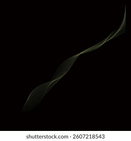 The image features a dark background with a single, smooth, glowing wavy line that transitions between green and yellow hues