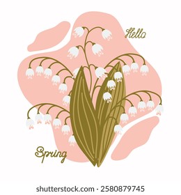 The image features delicate lilies of the valley on a light beige background