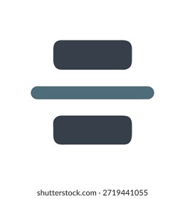 La Imagen presenta un símbolo de división en un diseño plano minimalista. Formas de color azul oscuro con bordes redondeados sobre un fondo blanco.