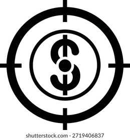 The image features a dollar sign prominently displayed in the center of a target. The target has concentric circles with crosshairs intersecting at the dollar sign, symbolizing financial focus or precision in financial goals.