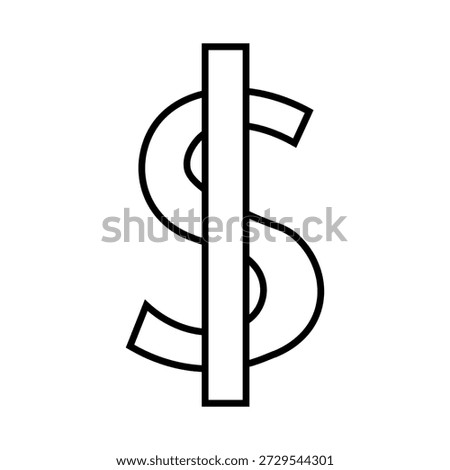 The image features a dollar sign ($) with a vertical line running through its center. The dollar sign is a widely recognized symbol for currency, specifically the United States dollar. The vertical line adds an unusual design element to the standard dollar symbol.