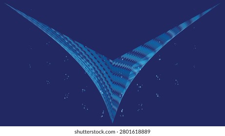 The image features a dynamic abstract blue geometric pattern forming a vshape with textured details creating an innovative visual effect isolated on transparent background
