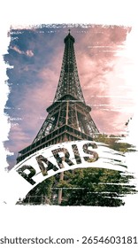 A imagem mostra a Torre Eiffel, o marco icônico de Paris, na França.