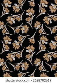 The image features a floral pattern displayed on a black background. The design showcases various flowers, creating a striking contrast with the dark backdrop.